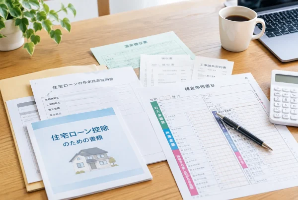 確定申告に必要な書類を準備している様子