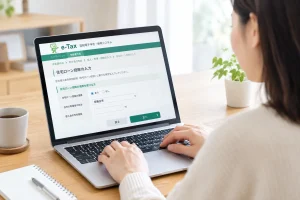 住宅ローン控除を受けるために下記定申告をしている様子